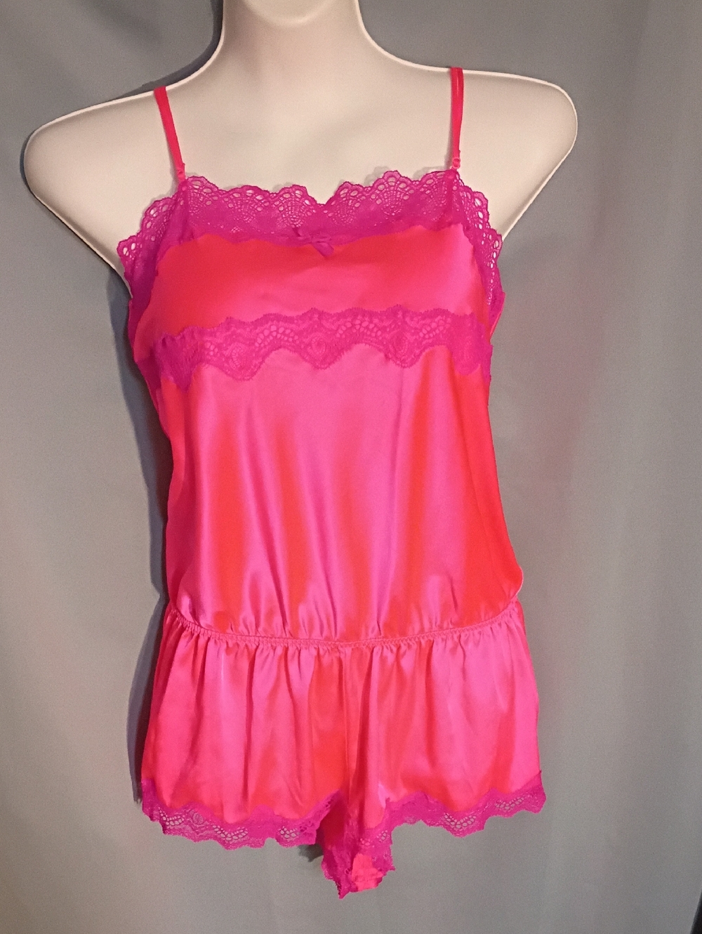 Victoria's Secret Hot Pink Satin Lace Romper